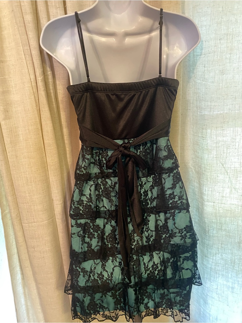 Vintage Y2K Xtraordinary Tiered Black Lace Teal Whimsigoth Party Mini Dress M - Picture 5 of 16